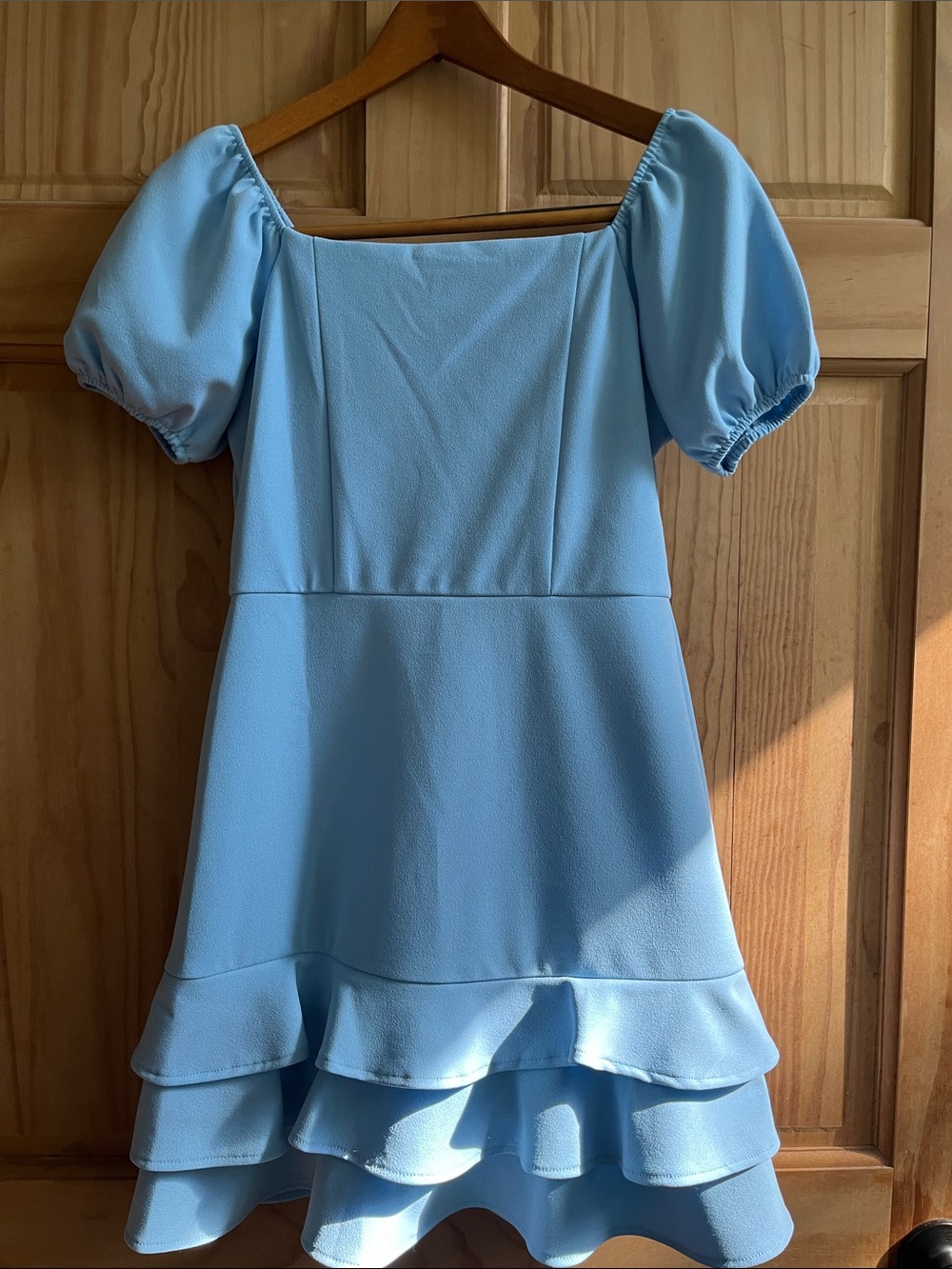 Rare Editions Light Blue Puff-Sleeve Tiered Ruffle Dress